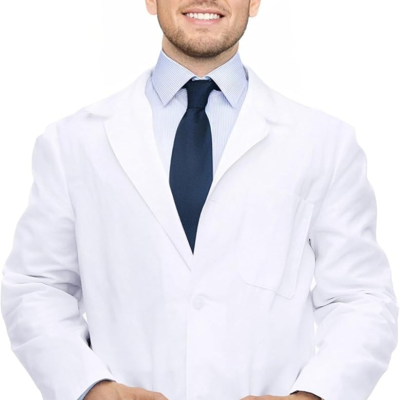 Medical Lab Professional - Strapazierfähiger weißer professioneller Laborkittel, Revers-Stil, langärmeliges